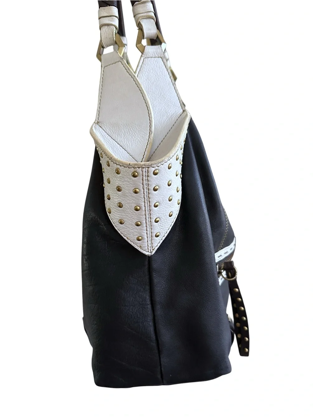 ORYANY Studded Leather Hobo Shoulder Bag – Brown & Cream Boho Moto Luxe